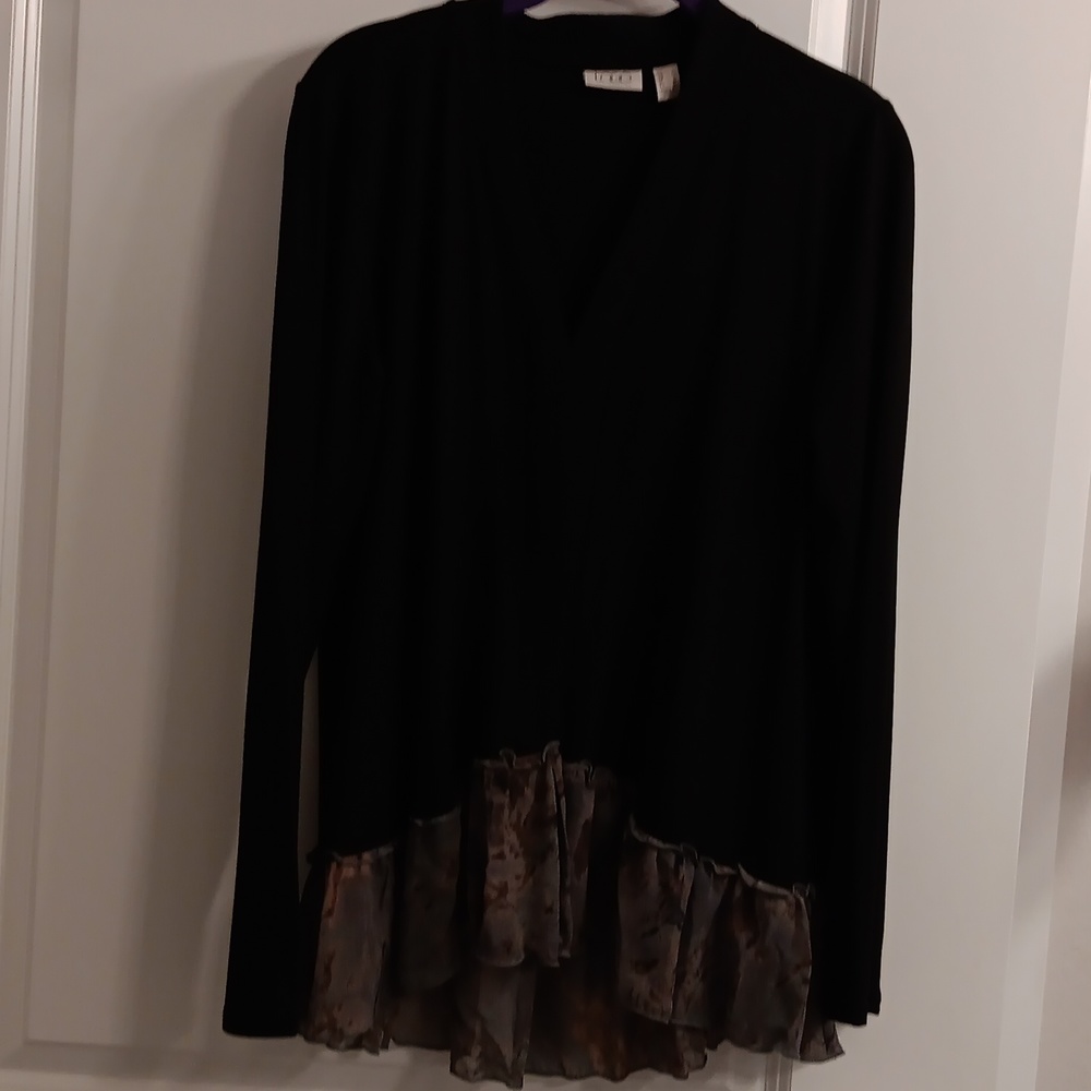 Logo Rayon Spandex Cardigan with Ruffle trim, hook and eye closure